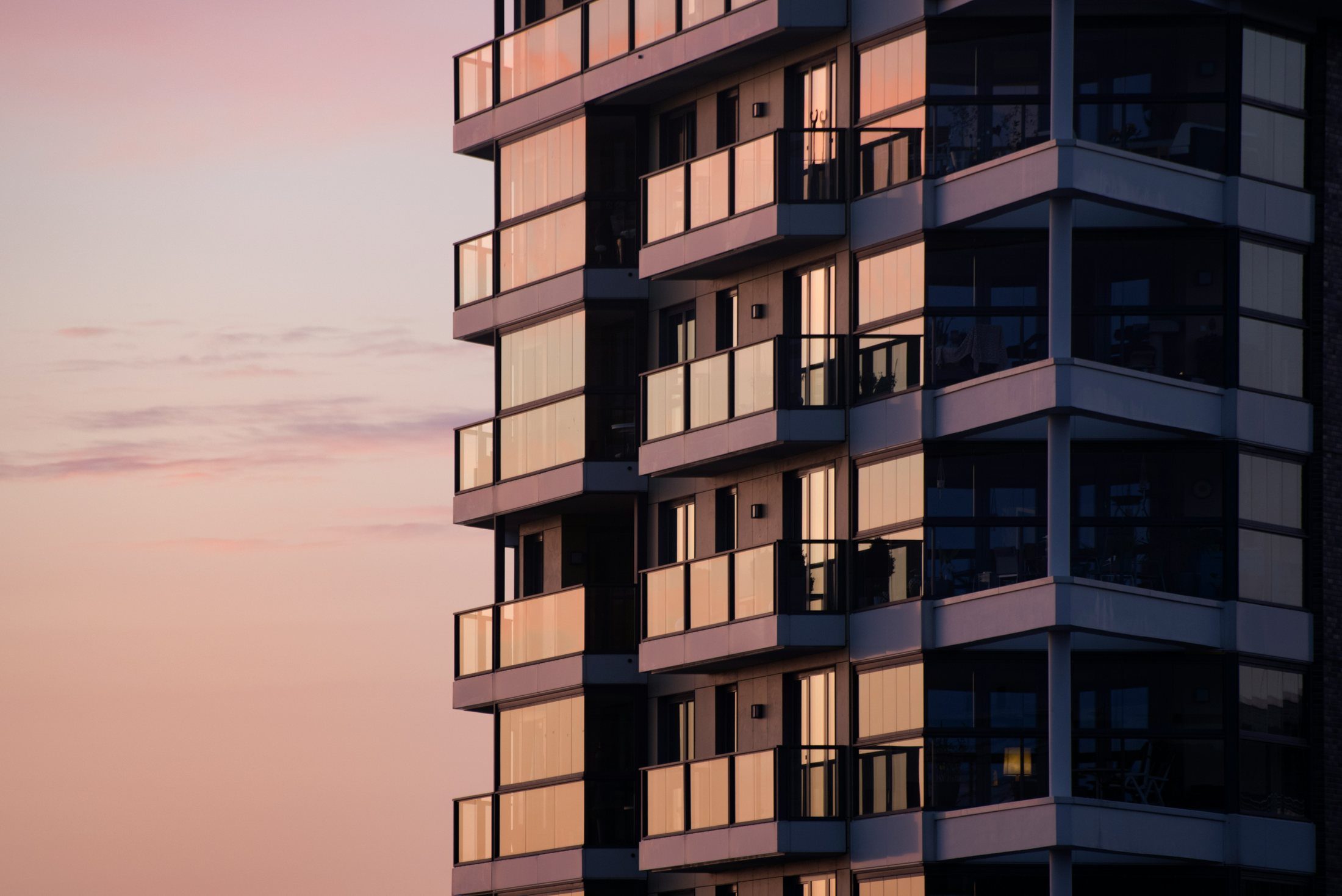 Modern building exterior at dusk
