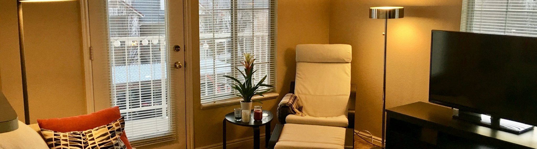 Warm furnished living room ready for listing